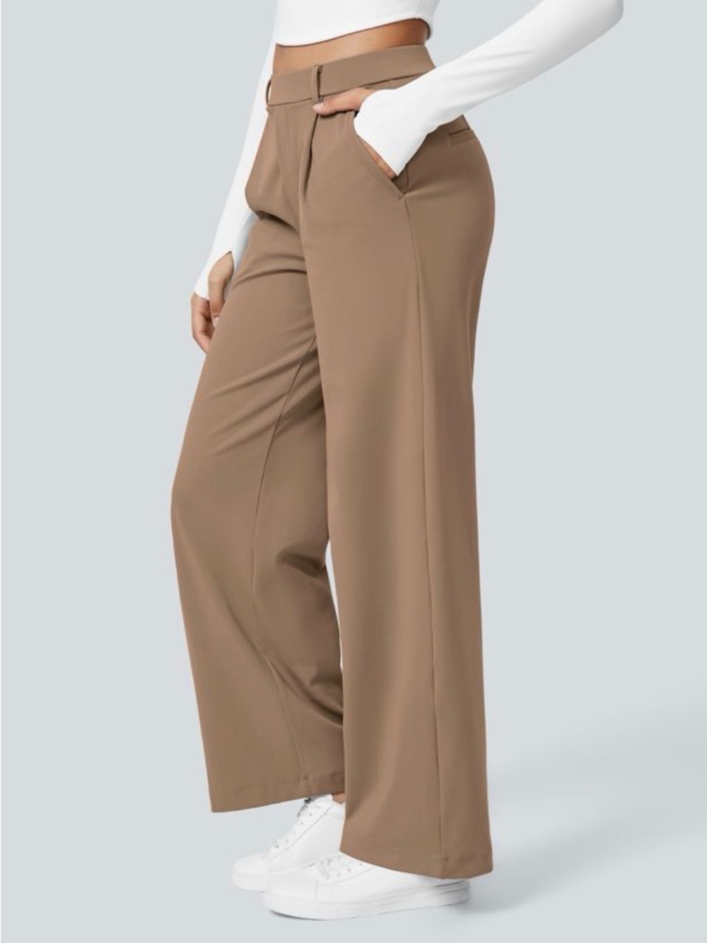 Straight Leg High-Waist Pants in Taupe - Picture 4 of 6